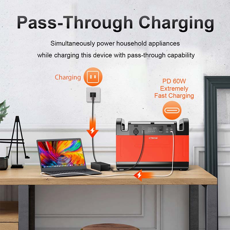 CTECHI 1200W Portable Power Station Portable Solar Power Station Large Capacity Lithium Generator 1