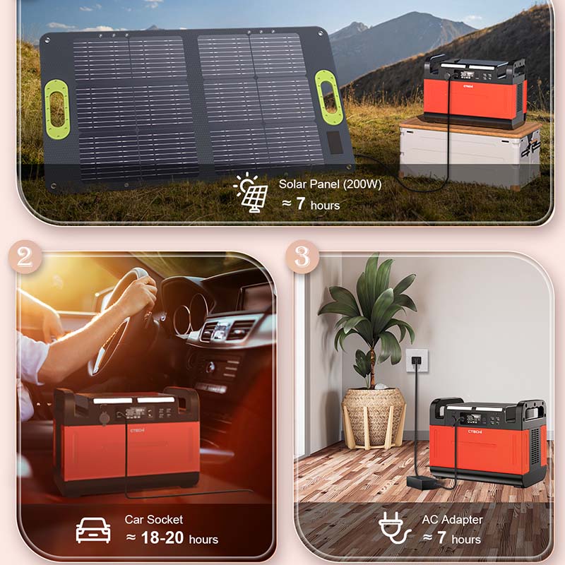 CTECHI 1200W Portable Power Station Portable Solar Power Station Large Capacity Lithium Generator 5