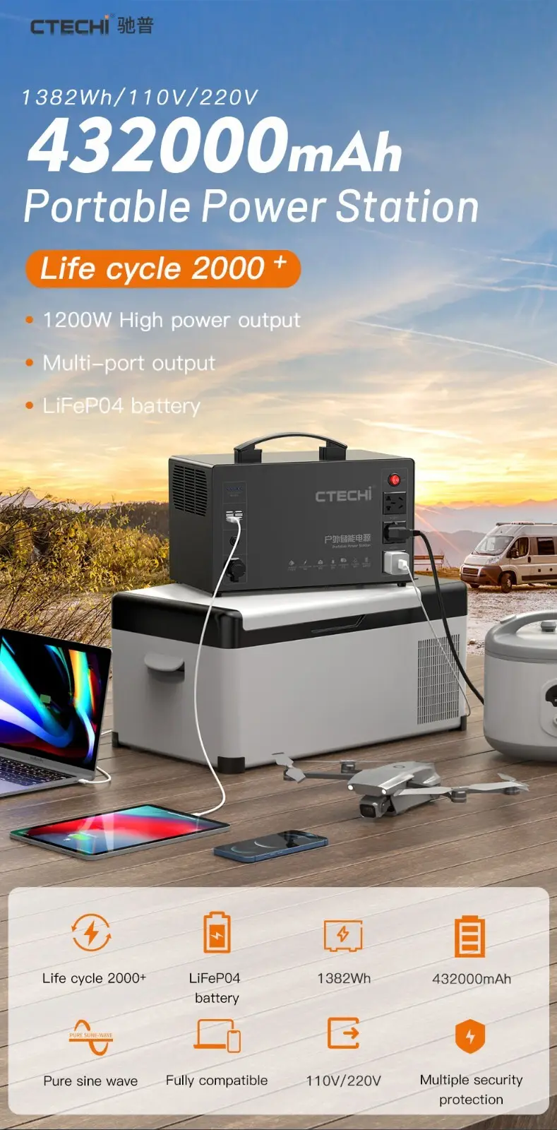 CTECHi certificated lifepo4 power station manufacturer for camping 2