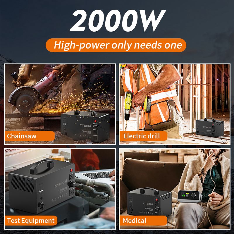 CTECHI Portable Power Station Emergency Power Supply Solar Power Generator System for Home Outdoor 2000W Solar Generator 6