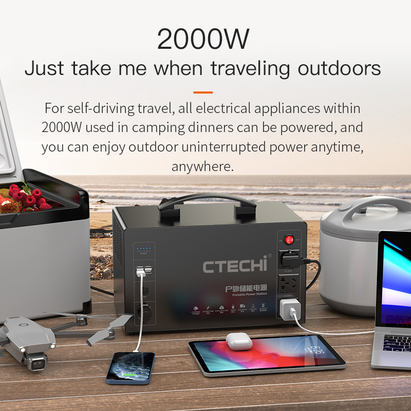 CTECHI Portable Power Station Emergency Power Supply Solar Power Generator System for Home Outdoor 2000W Solar Generator 4