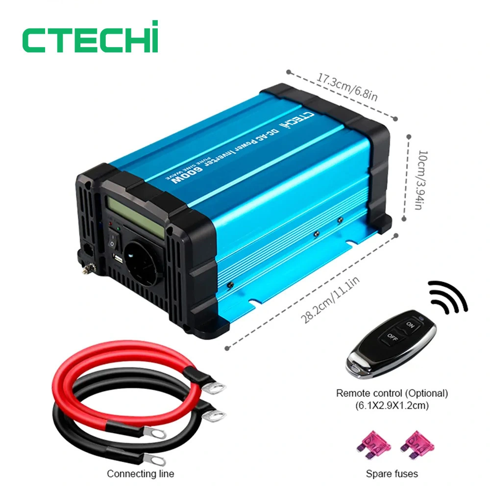 LCD-Display 2000 W 600 W 800 W 1000 W 1500 W 2500 W 3000 W 12 V 24 V 48 V Gleichstrom zu Wechselstrom 100 V 110 V 120 V 220 V 230 V 240 V netzunabhängiger reiner Sinuswellen-Wechselrichter mit Fernbedienung 1
