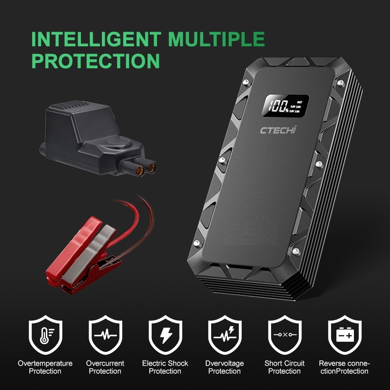 CTECHI CT-07 Compact 12V Car Emergency Jump Starter — 10000 mAh Power Bank with Fast-Charging & Integrated Flashlight 2
