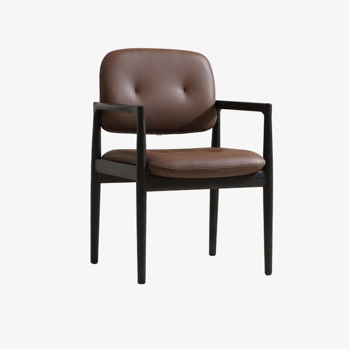 Modern Brown Leather Upholstered Open Back Accent Chair Dining Armchairs 1