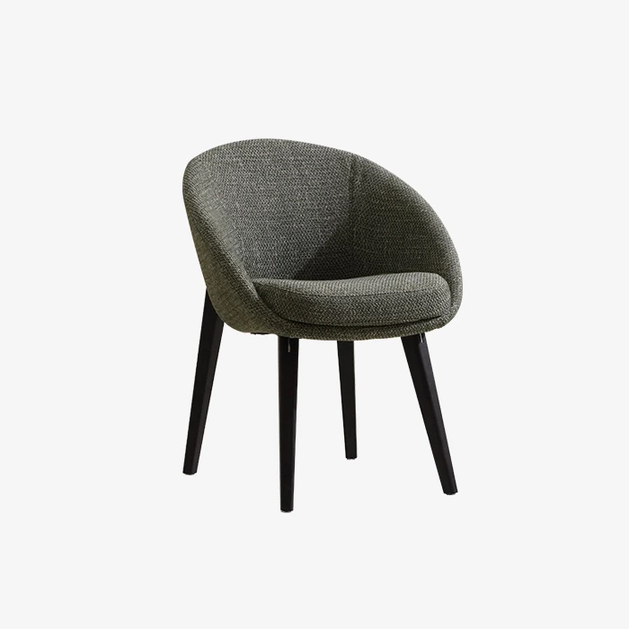 Silla de comedor acolchada de lino tapizada en verde moderna con reposabrazos 1