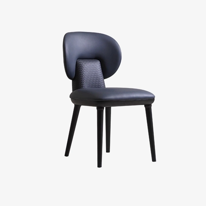 Sillas de comedor sin brazos con respaldo en forma de U tapizadas en cuero azul oscuro moderno 1