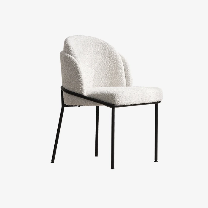 Boucle Dining Chair Hotel Banquet Upholstered Chair White Fabric Dining Room Cream Teddy Velvet Fabric Dining Chair 1