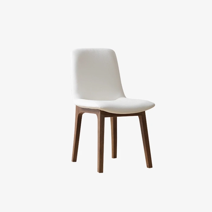 Sillas de comedor tapizadas de cuero blanco modernas con estructura de madera 1