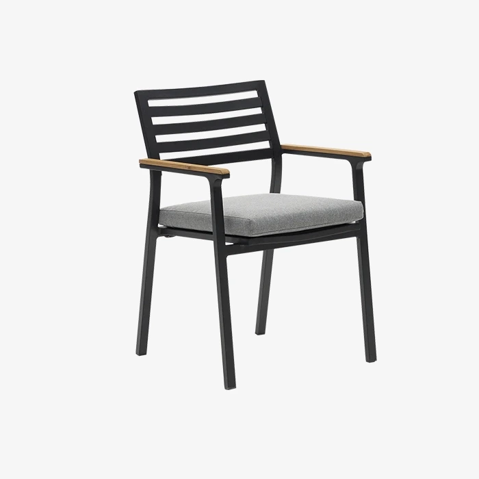 Chaise de salle à manger d'extérieur en métal avec accoudoirs et coussins 1