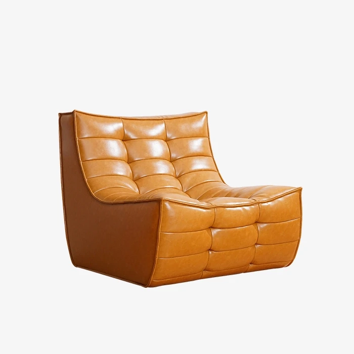 Modern Leather Single Lazy Sofa Chair Upholstered Armless Lounge Chair 1
