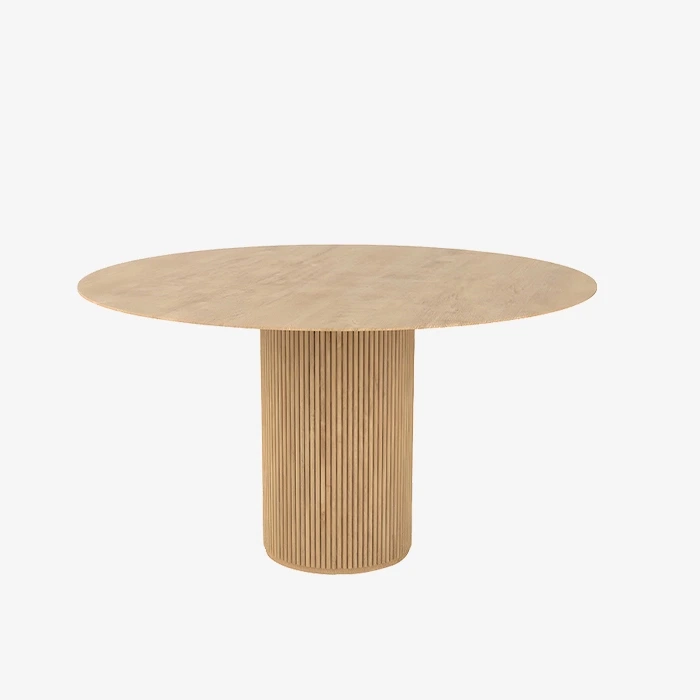 Table à manger ronde en bois moderne avec base en piédestal naturel 1