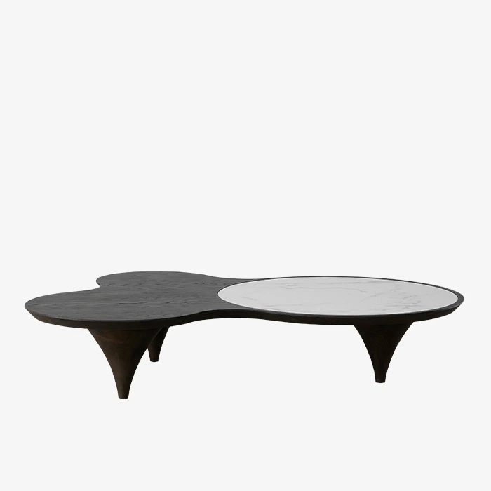 Modern Irregular Slate Top &Oak Veneer Small Coffee Table 1
