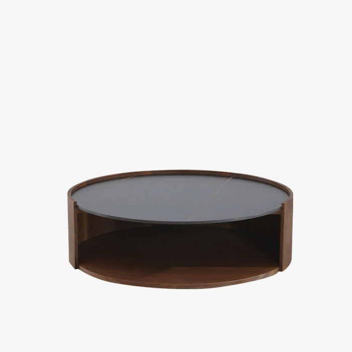 Mid Modern Round Walnut Coffee Table for Living Room 1