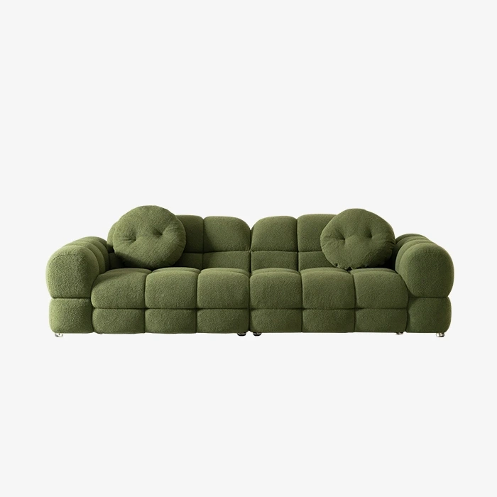 Sofá perezoso verde de estilo moderno, sofá de tres plazas de tela Sherpa con almohadas para sala de estar 1