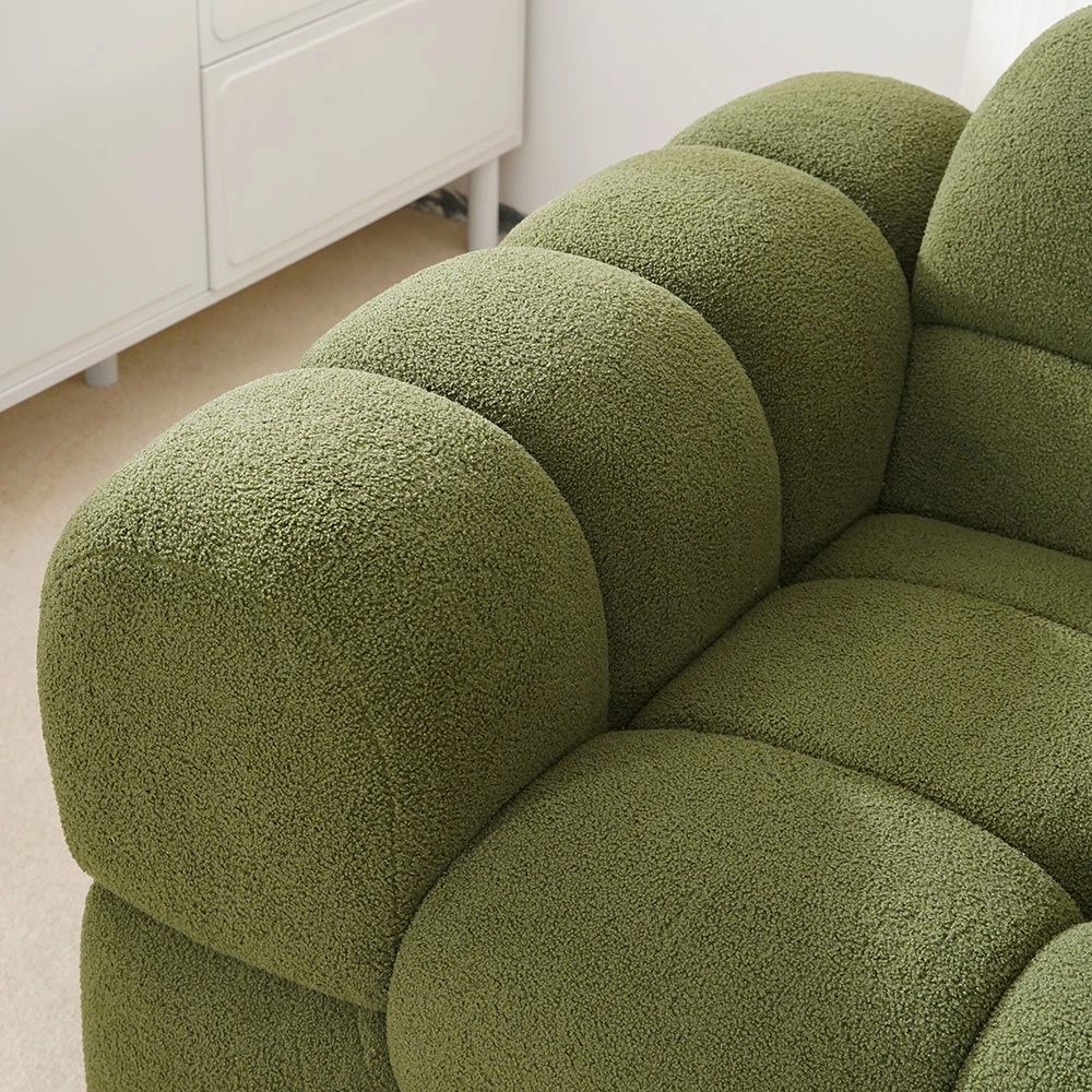 Sofá perezoso verde de estilo moderno, sofá de tres plazas de tela Sherpa con almohadas para sala de estar 8