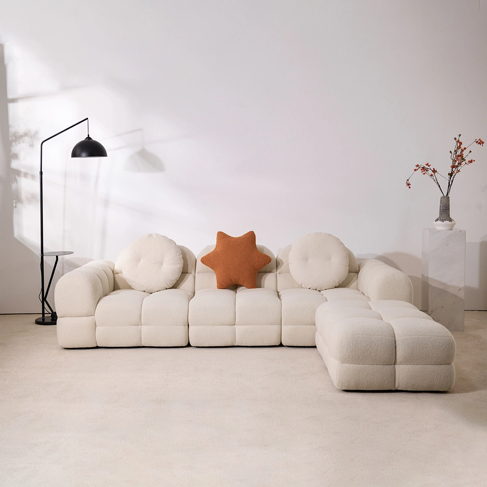Sofá perezoso verde de estilo moderno, sofá de tres plazas de tela Sherpa con almohadas para sala de estar 12
