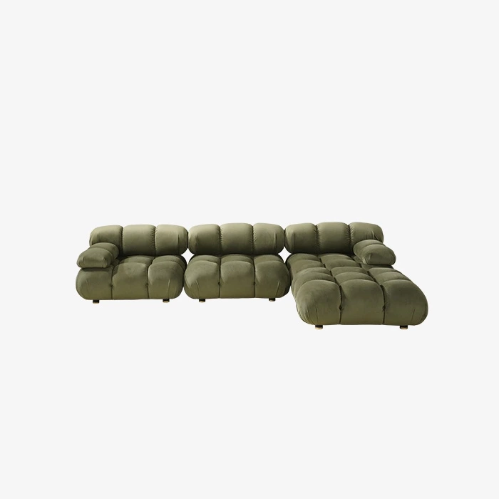 Sofá seccional tapizado de terciopelo modular minimalista con otomana 1