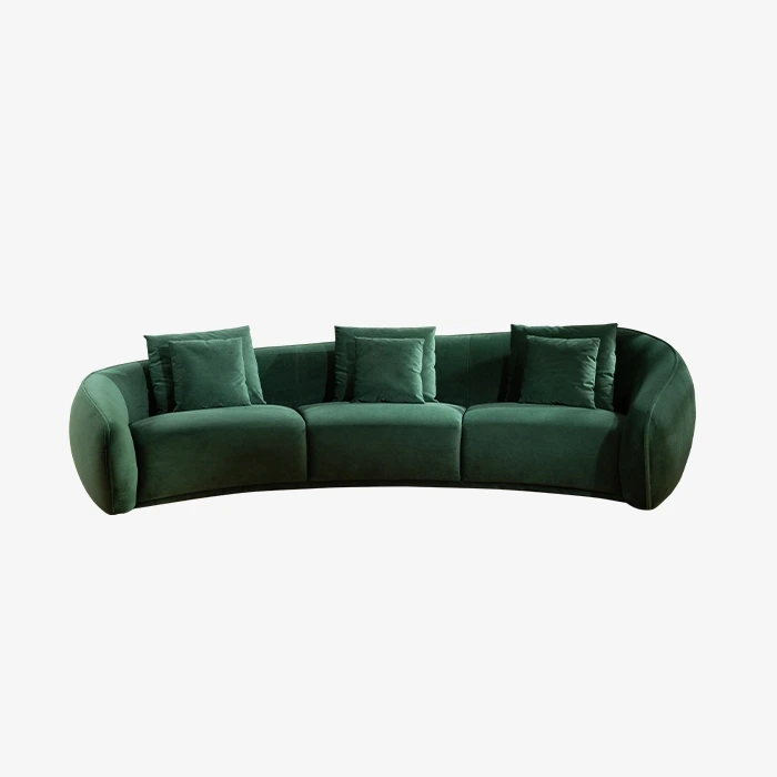 Modern Daren Green Curved Curved três lugares sofá de veludo com travesseiros para sala de estar 1