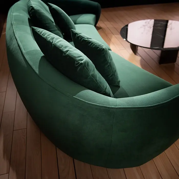 Modern Dark Green Curved Three-seater Velvet Sofa Couch with Pillows for Living Room-1 3