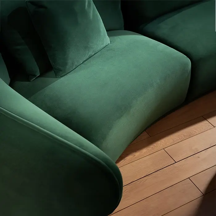 Modern Dark Green Curved Three-seater Velvet Sofa Couch with Pillows for Living Room-1 5