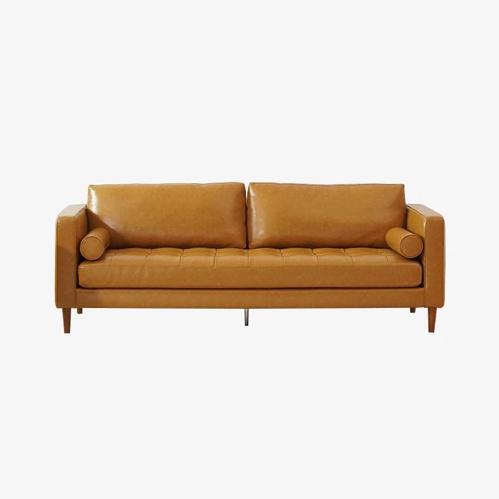 Divano in pelle marrone a 3 posti dal design italiano per la reception direzionale della hall della casa 1