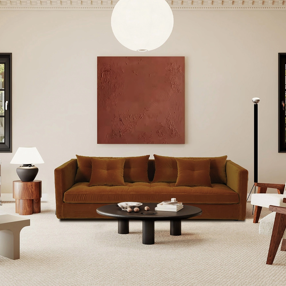 Modern Orange Velvet Loveseat Sofa 3 Seater For Living Room Furniture 12