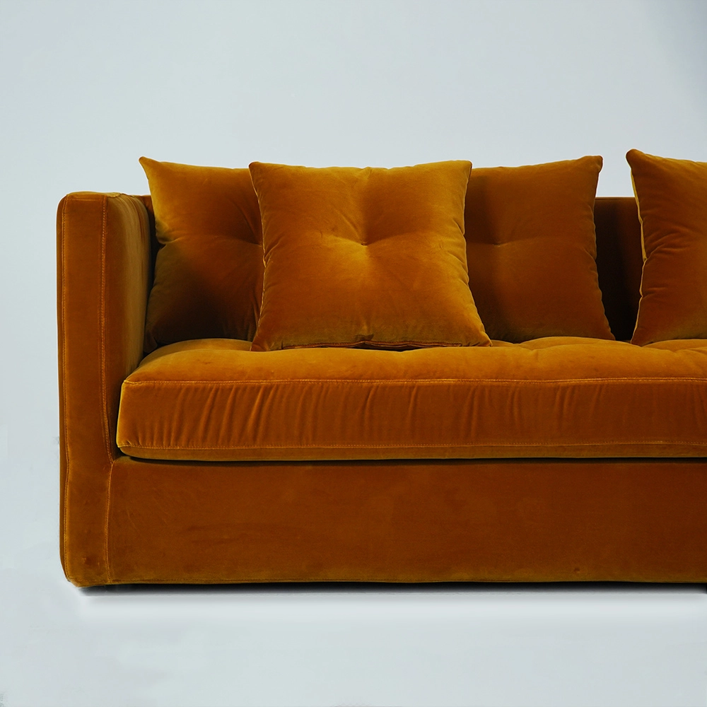 Modern Orange Velvet Loveseat Sofa 3 Seater For Living Room Furniture 9