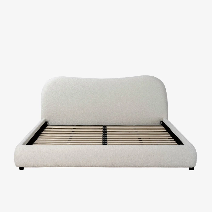 Struttura letto king size minimalista a forma di orecchio bianco con testiera 1