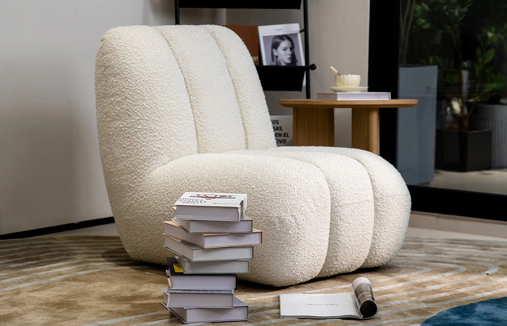 White Fabric Single Sofa LOW Lounge chair M009 1