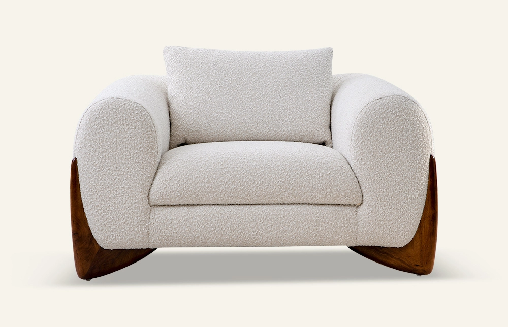 Athena White Single Sofa Chair with Wooden Legs M080 1