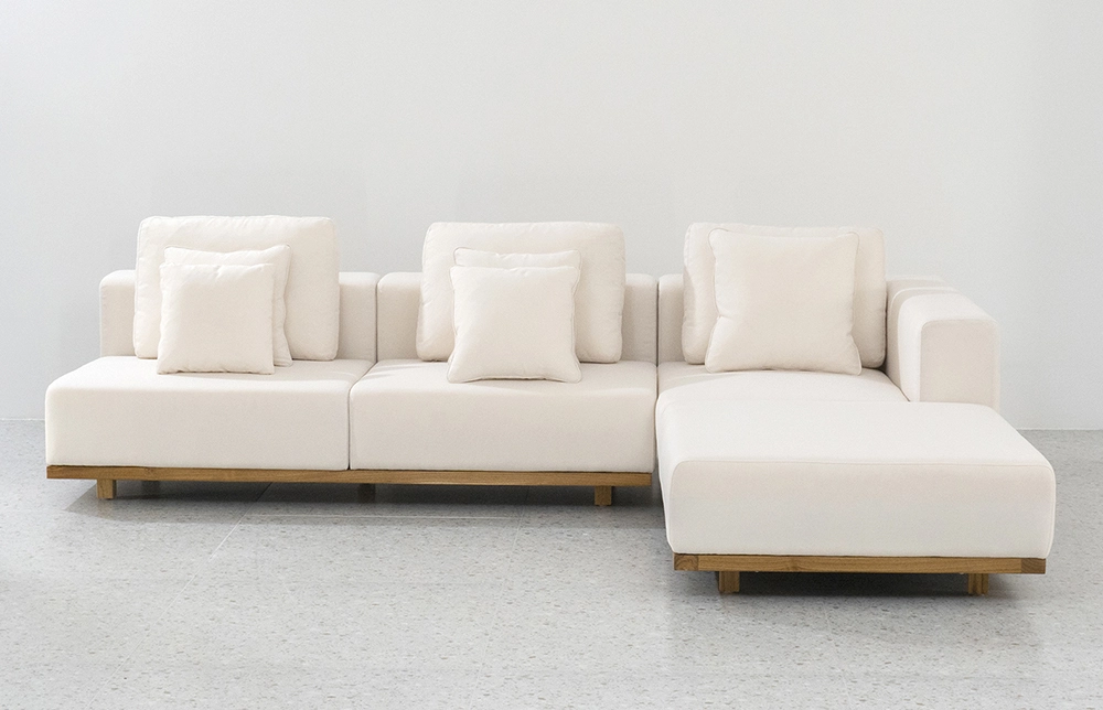 Divano sezionale per esterno a tasto con base di teak h833 1