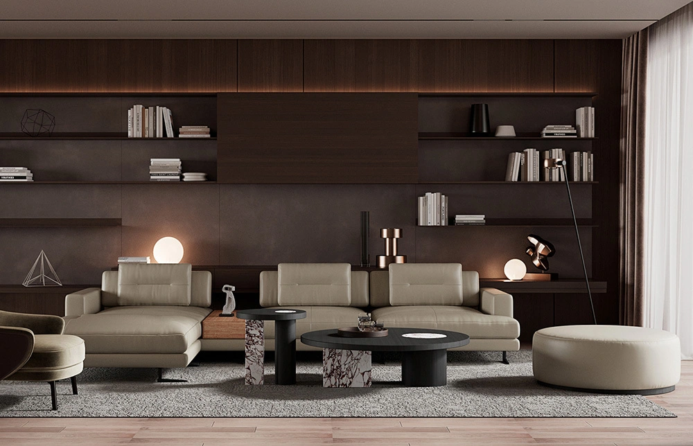 MIGLIO Leather L Sectional large Sofa Set with Ottoman M007 1