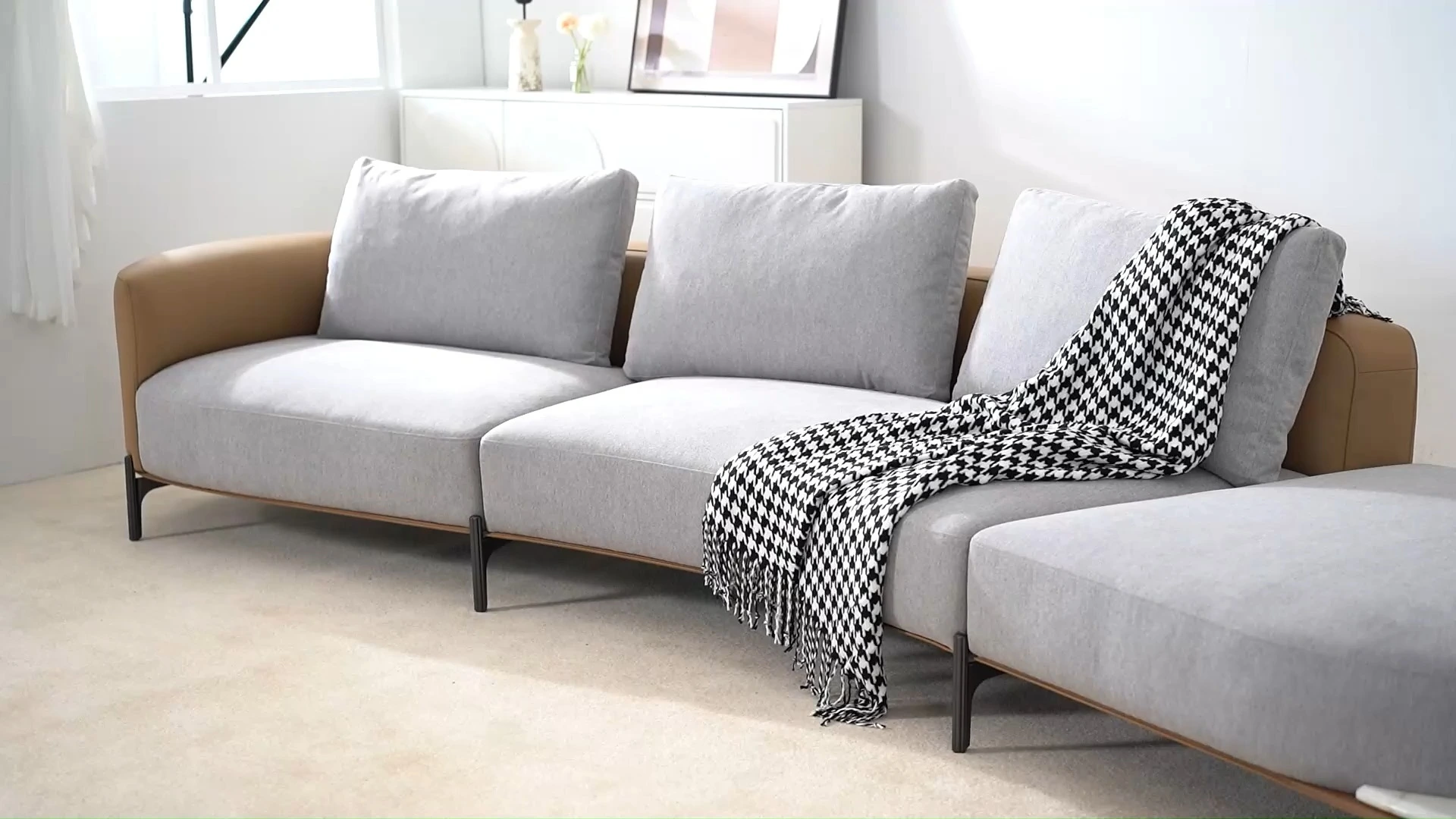Clio Grey Curved Sectional Sofa with Marble Table MSF02 1