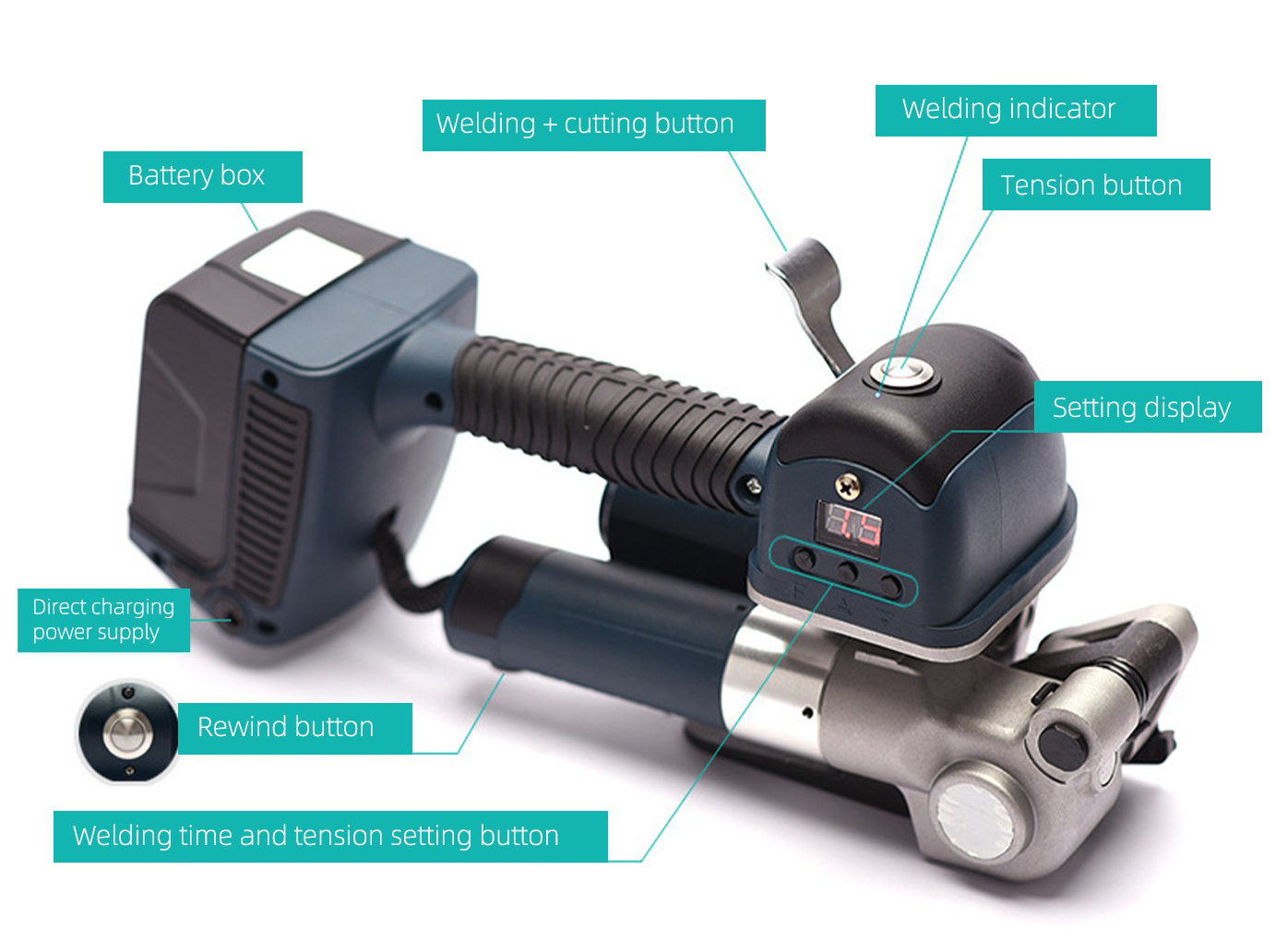 16-19mm PET/PPストラップテープ用の自動パッキング溶接電気ハンドヘルドストラップマシン 8