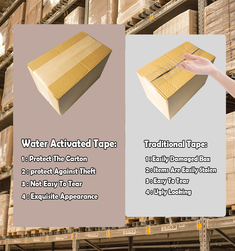 OEM Reinforced Kraft Water Activated Tape Fiberglass Stranded Carton Box Sealing Shipping Tape 14
