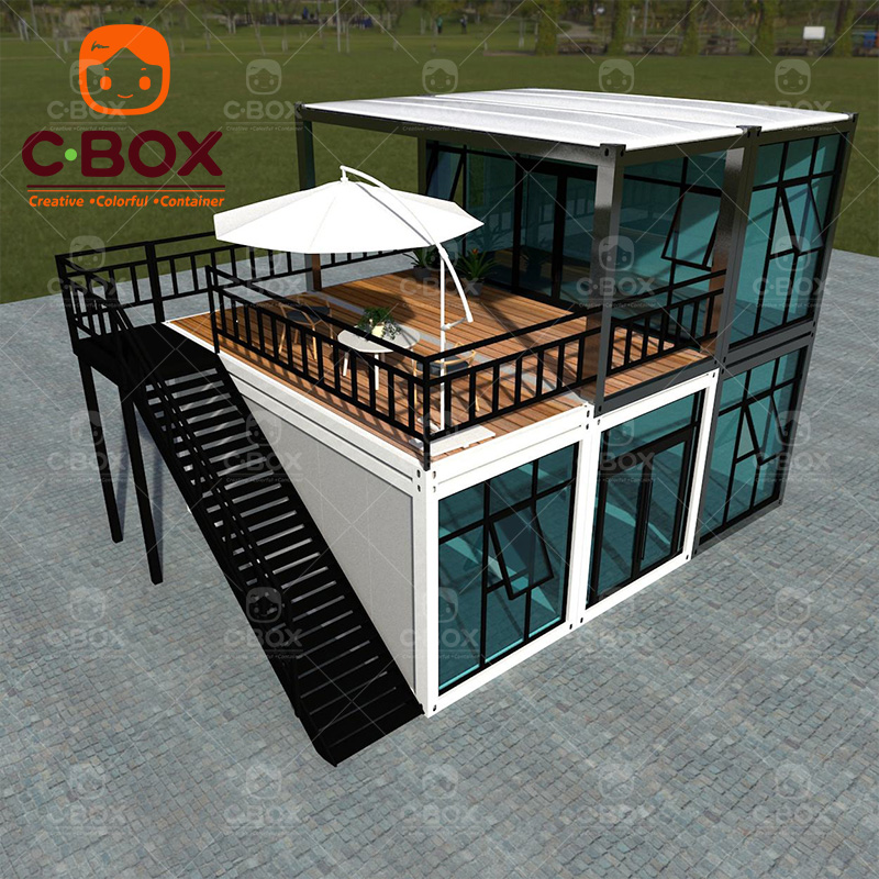 Kit Rumah Kontainer Prefabrikasi Rumah Modular dengan Balkon 3