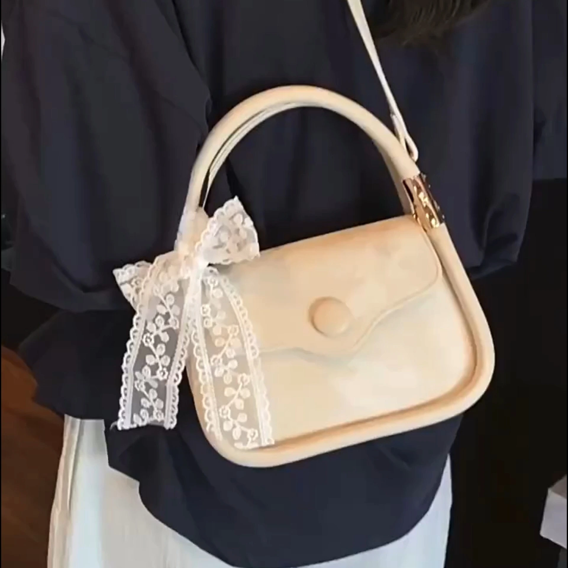 Borsa a traversa in pizzo in stile coreano, nuova borsa a tracolla alla moda, semplice borsa a tracolla a colore solido 1
