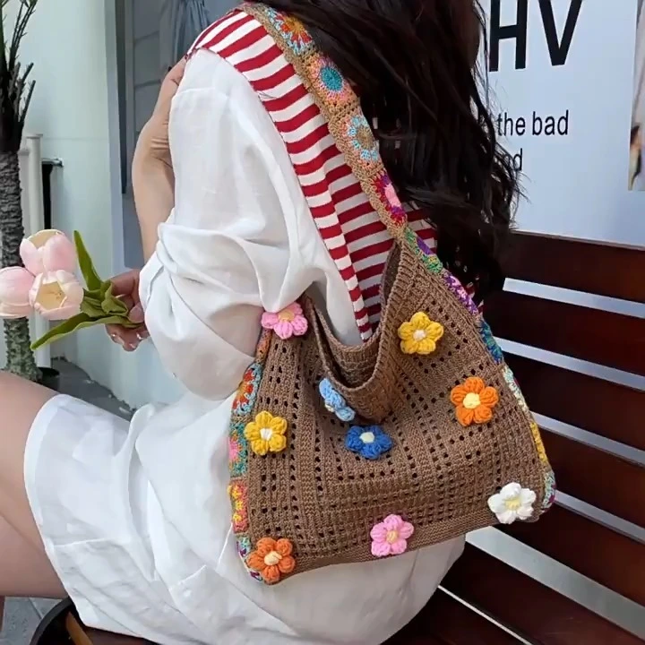 Borsa fatta a mano in pala, borsa da spiaggia portatile alla moda, borsa a tracolla multiuso casual 1