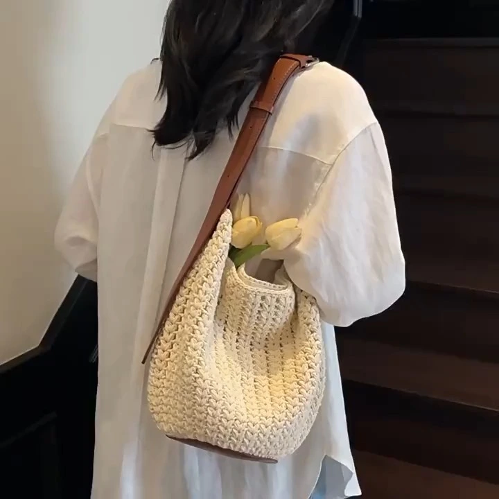 Bolso de cubo tejido retro, versátil, de un solo hombro, moderno e informal. 1