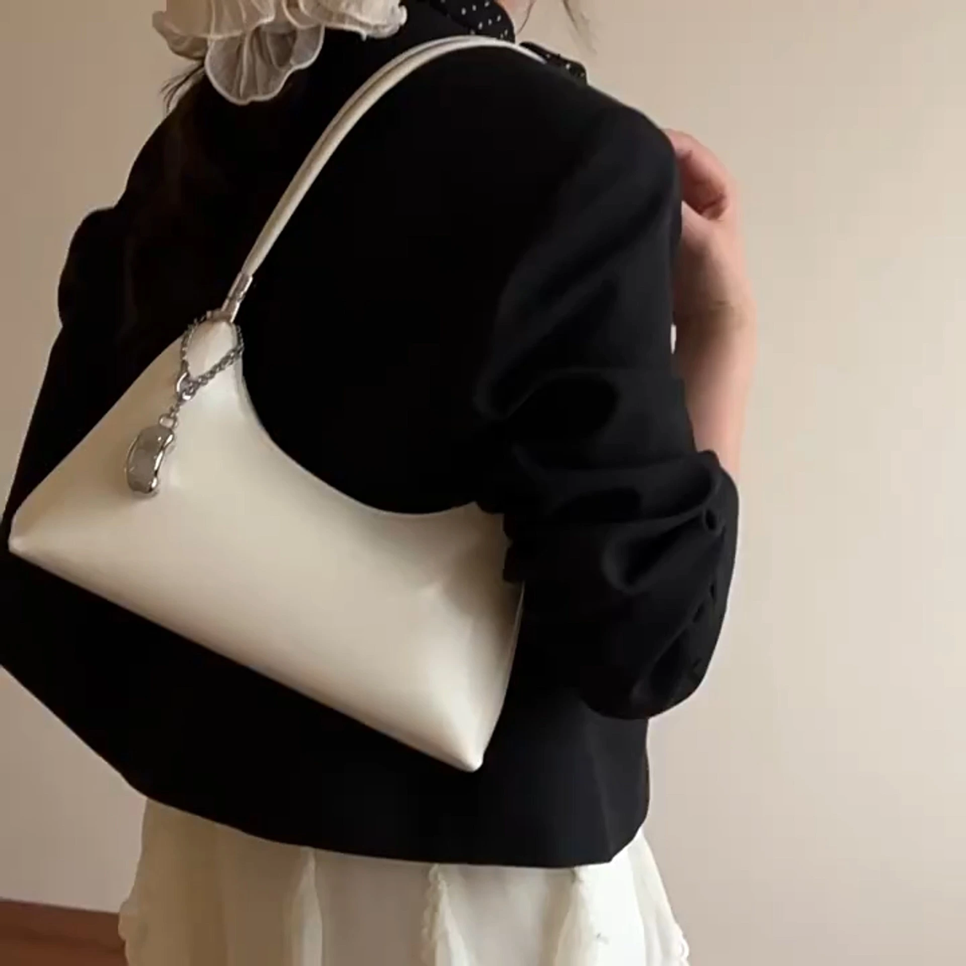 Borsa da braccio floreale tinta unita, elegante borsa baguette versatile, borsa a tracolla alla moda e semplice 1