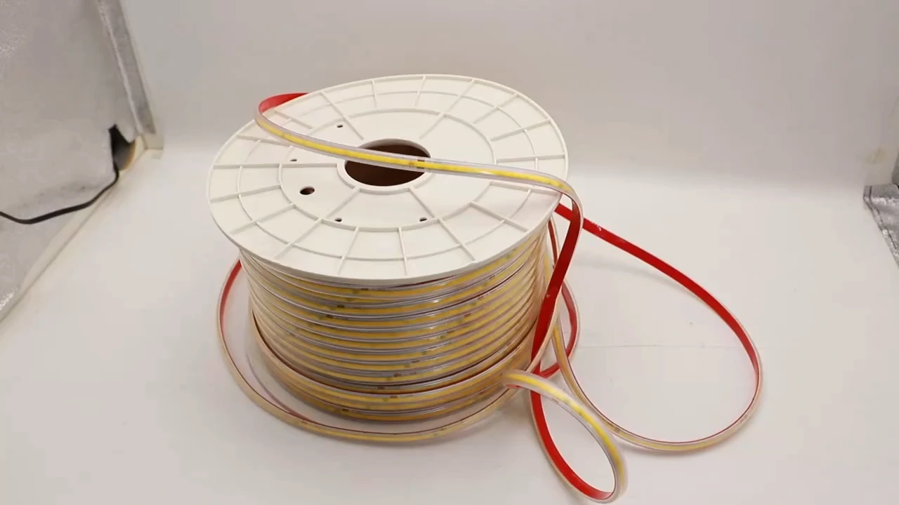 Smile Lighting 110V 220VAC High Voltage Flexible COB Strip Light with 240LED per 100m Roll. IP65 Waterproof and plug included. 1