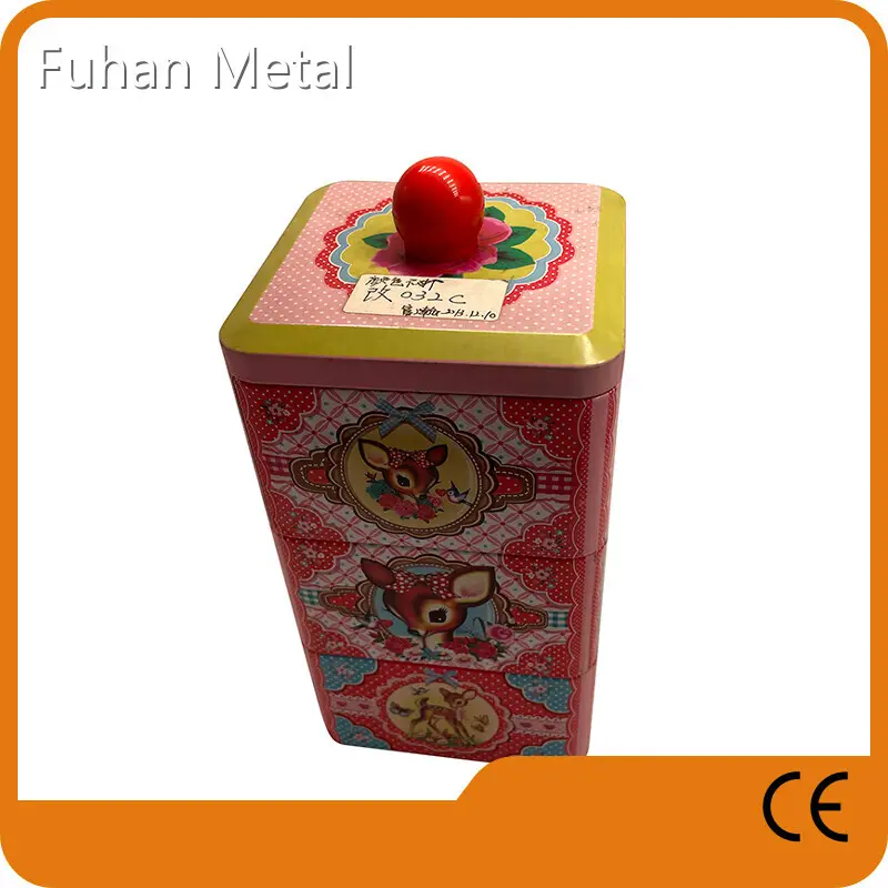 Fuhan Metal Rectangular Biscuit Tin L110*W110*H195mmsuppliers 1