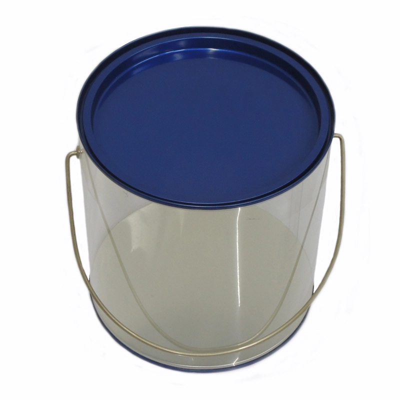 PVC Tin Bucket 6x5 Round Transparent Pet Cans with Handle for Cosmetic and Candy 1