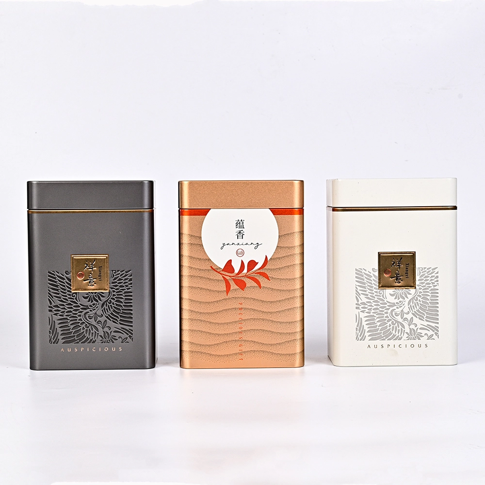 Lata de té rectangular con bisagra y logotipo personalizado: recipiente hermético de metal con doble tapa para un envasado premium, ideal para regalos y venta minorista. 1