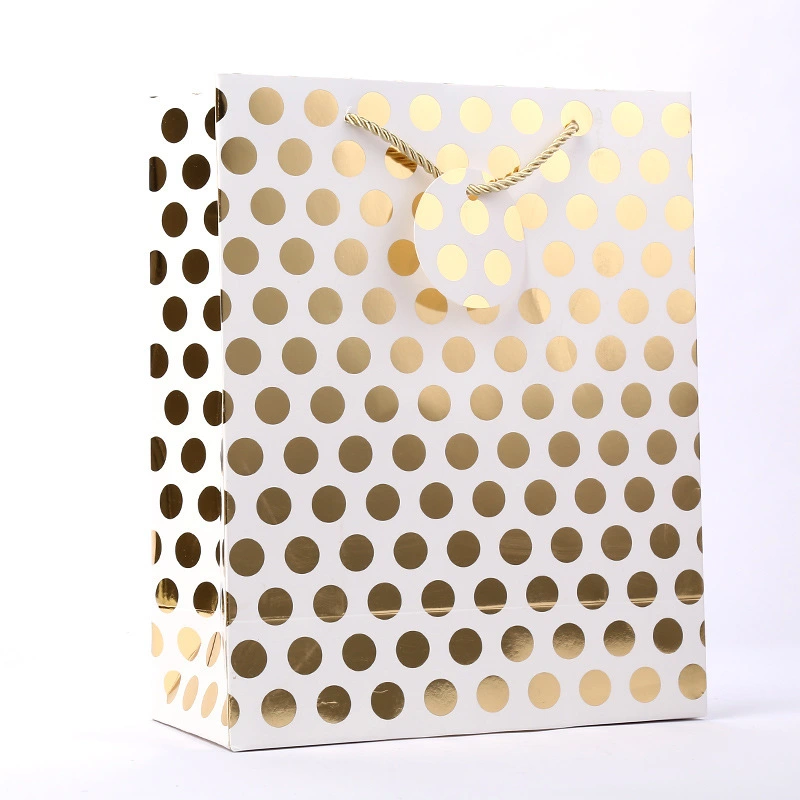 Custom Logo White Kraft Printing Paper Bags Polka Dot With Handle 1