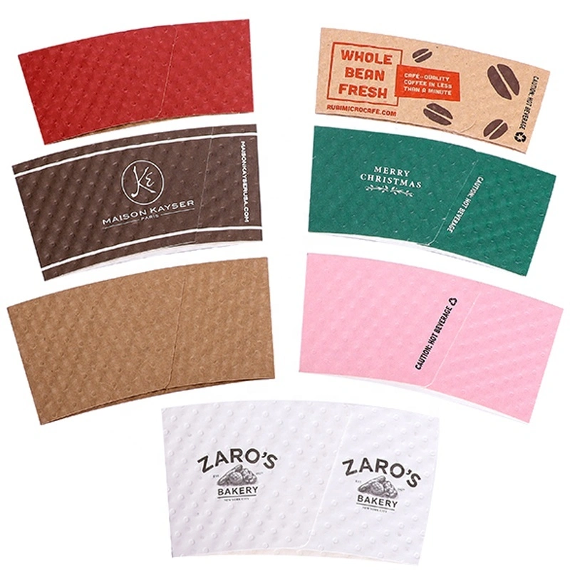 Disposable Printed Kraft Paper Cup Sleeve For Coffee embossed cup sleeve 1