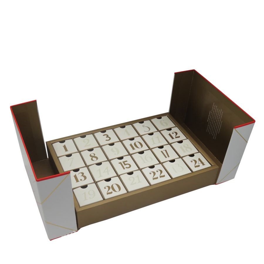Chocolate christmas advent calendar paper gift packaging box with foil logo 1