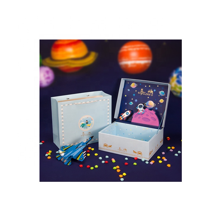 foldable navy blue gift boxes with lids ribbon printed for sale 2
