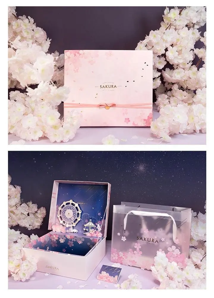 foldable navy blue gift boxes with lids ribbon printed for sale 7