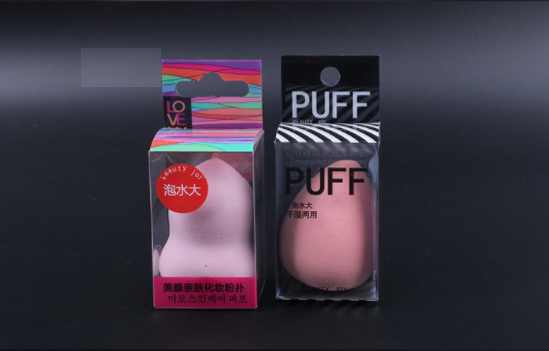 Eco-friendly PVC PET Custom logo cosmetic powder puff makeup sponge folding packaging box 3